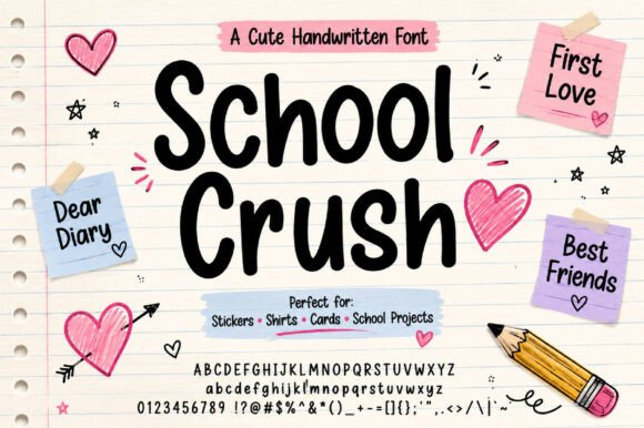 School Crush: A Spirited Handwritten Font for Youthful Editorial Design